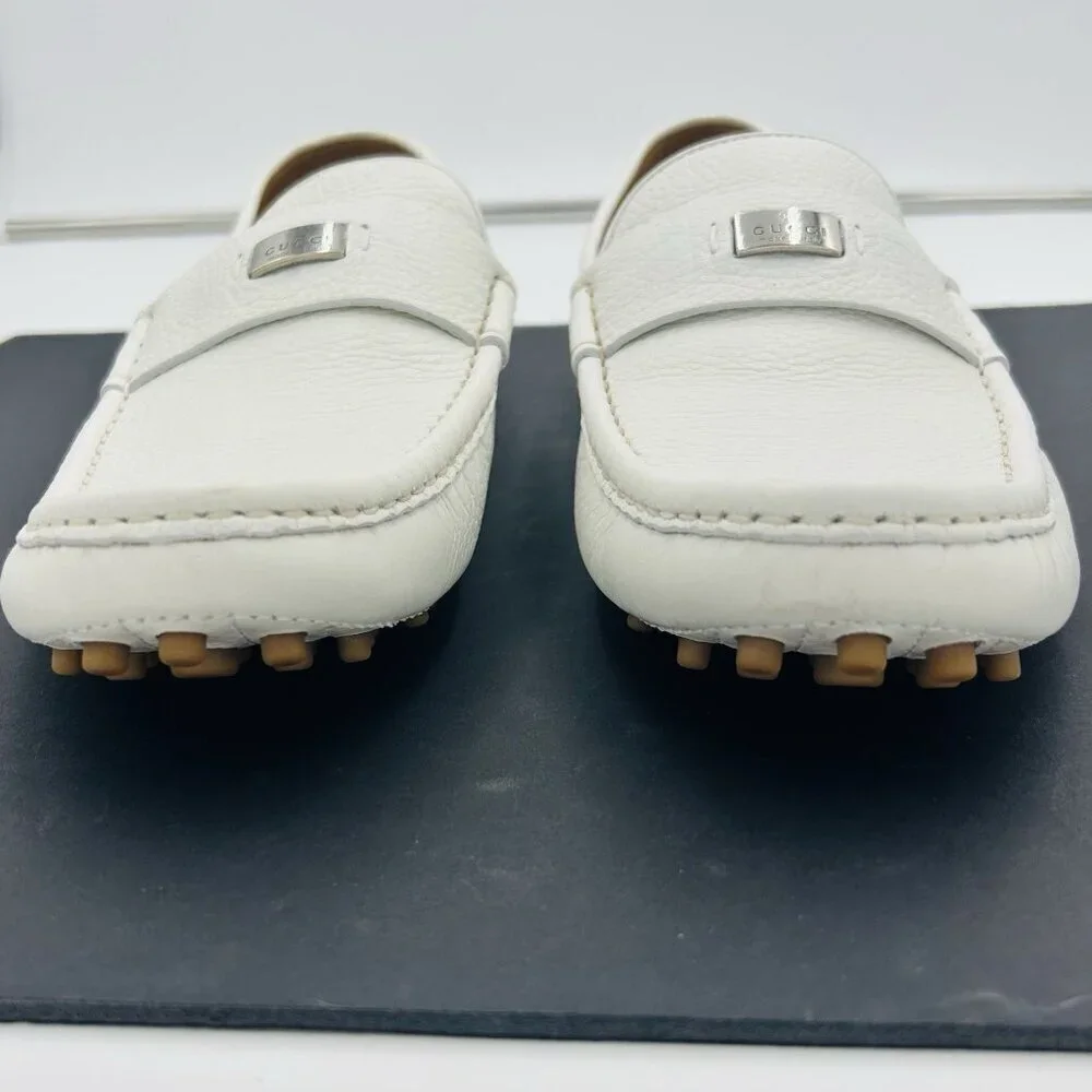 Gucci Men's White Scotch Grain Leather Driving Shoes Size US 9.5 G 9 EUR 43 NEW - Picture 5 of 14